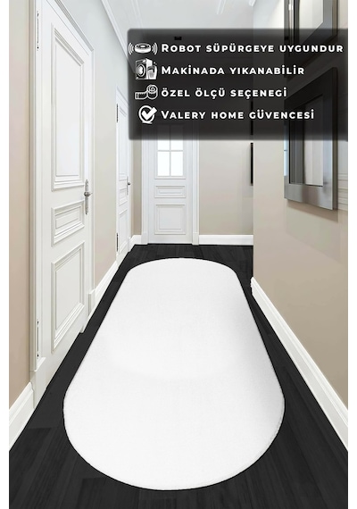 Vl Yuvarlak Comfort Ponpon Saçaklı Peluş Oval Beyaz Saçaksız