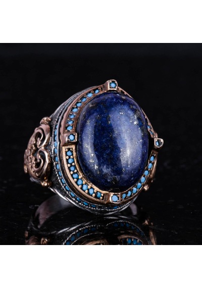 925 Ayar Gümüş Yüzük, Doğal Lapis Lazuli Taşı İle El Yapımı Erkek Yüzük, Vintage Tasarım Gümüş