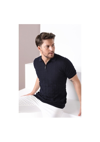 Ferraro Lacivert Polo Yaka Fermuarlı Erkek Pamuk Triko T-Shirt-Lacivert (417942239) Lacivert