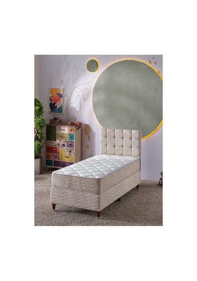 Beehanem Bengü Modern Yatak + Baza + Başlık Seti 100x200 Geniş Tek Kişilik Krem Depolama Alanlı 3'lü 100 x 200