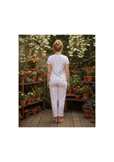 Siyah İnci Beden Fitilli Kaşkorse Örme Pijama Takım26120851 Beyaz Kiraz