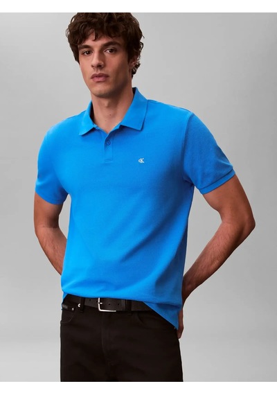 Calvin Klein Ss Monogram Pıque Po, Cfm, S Mavi Erkek Polo T-shirt