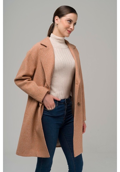 Olcay Kruvaze Oversize Balık Sırtı Kaban Somon 3949 Krem
