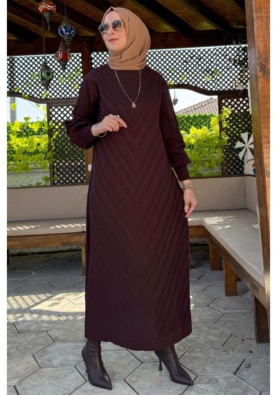 Rabia Şamlı Yağmur Triko Elbise Acı Kahve Normal