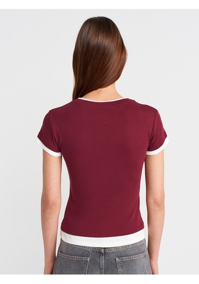 Dilvin 31859 Çift Görünümlü T-shirt-açık Bordo Açık Bordo
