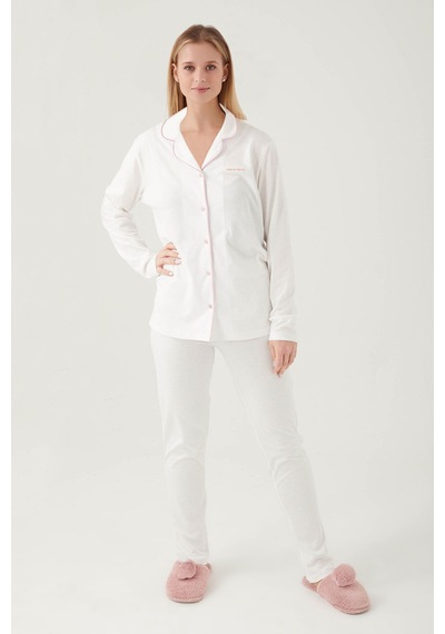 Pierre Cardin 7717 Gömlek Model Kadın Pijama Takım Krem