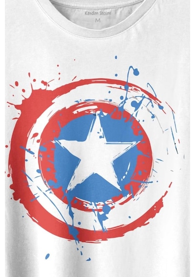 Captain America Kaptan Amerika Kalkan Logo Baskılı Tişört Unisex T-shirt 001