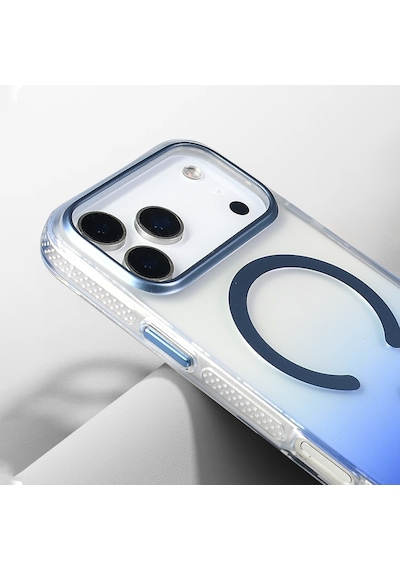 Apple Uyumlu iPhone 17 Pro Kılıf Transparan Renk Geçişli M-safe Şarj Özellikli Toros Kapak Gri