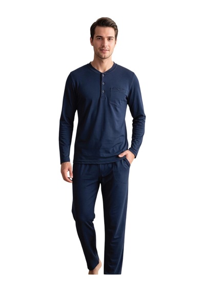 Over Sleep By Poleren Over Sleep 2402 Erkek Kışlık Süprem Pijama Takımı Lacivert