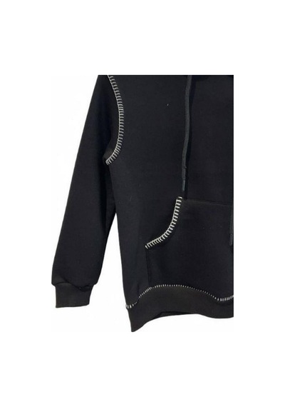 Ekkokids Erkek Çocuk Kapüşonlu Biye Detaylı Şardonlu Kalın Tasarım Sweatshirt-15196 Siyah