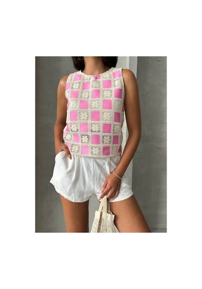Verymoda Dama Desen Tığ İşi Toptan Bluz Ham Pembe