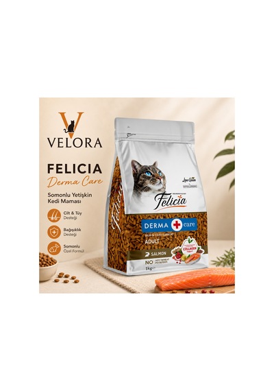 Felicia Derma Care Somonlu Yetişkin Kedi Maması 1 Kg - Deri Ve Tüy Sağlığı Destekleyici, Hypoallergenic - 886182707