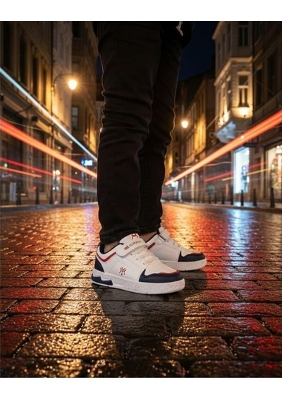 Okul Ve Günlük Kullanıma Uygun Erkek Ve Kız Çocuk Spor Ayakkabı Kaymaz Tabanlı Konforlu Sneaker Beyaz - Lacivert- Kırmızı