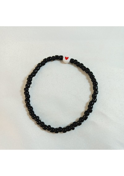Crystal Atelier Siyah Renkli Boncuklu Kalp Bileklik Siyah