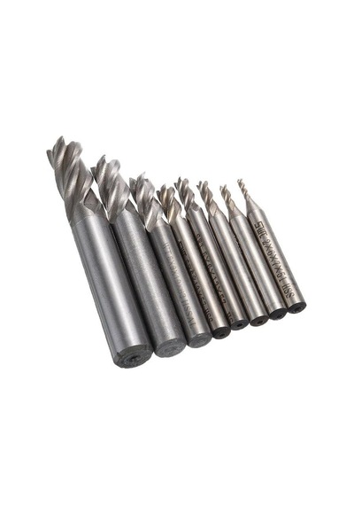 HSS Düz Shank 4 Flüt End Mill Kesici CNC Uç 8 li Set 2mm-12mm