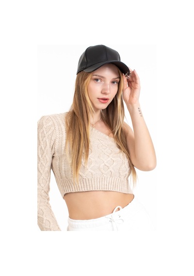 Ladycolor Şapka Piercingli Deri Siyah