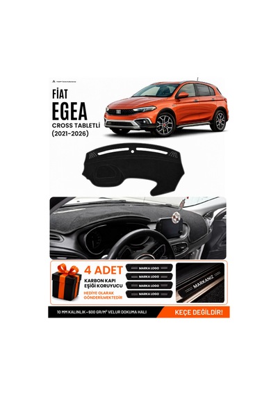 Fiat Egea Cross 2021-2026 Tabletli Uyumlu Torpido Örtüsü, Torpido Kılıfı - Siyah