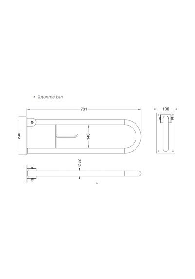 Maxiflow Mafsallı Wc Kağıtlıklı Tutunma Barı S.s 304 73x24x11 Cm 32 Ø