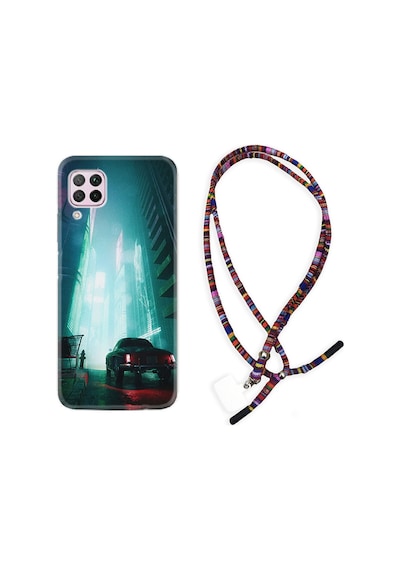 Huawei P40 Lite Kılıf Rasta Boyun Askılı Night Cars 1619
