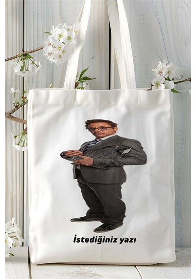 Art Hediye Robert Downey Baskılı Bez Çanta Kişiye Özel Model 2 Çok Renkli