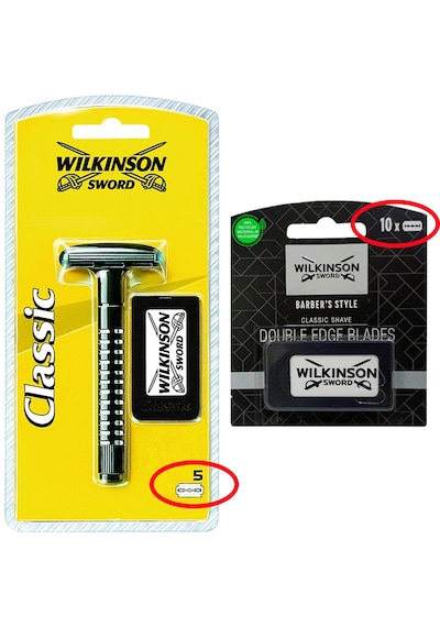Wilkinson Classic Tıraş Makinesi 5 Adet Jilet Ile Birlikte, Barber's Style 10'lu Jilet Tıraş Seti