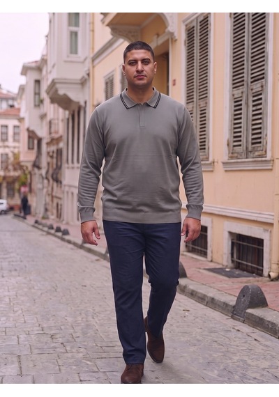 Maccali Erkek Füme Büyük Beden Gizli Fermuarlı Polo Yaka Triko Sweatshirt Maccali Erkek Füme Büyük Beden Gizli Fermuarlı Polo Yaka Triko Sweatshirt