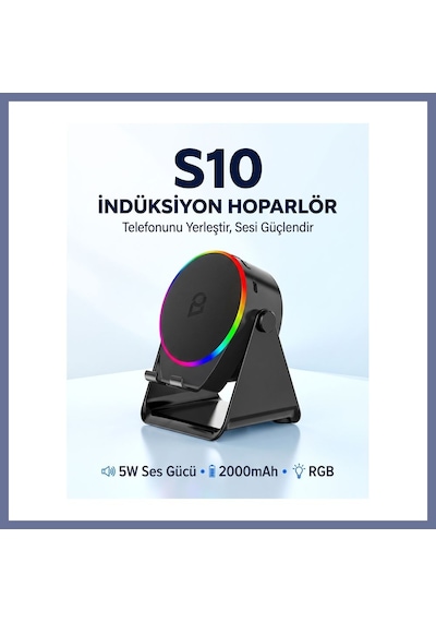 Bezos S10 5w Bluetooth + Temasıyla Ses Yükselten İndüksiyon Hoparlör 2000 Mah Rgb Işıklı Standlı 5in Speaker Dlra