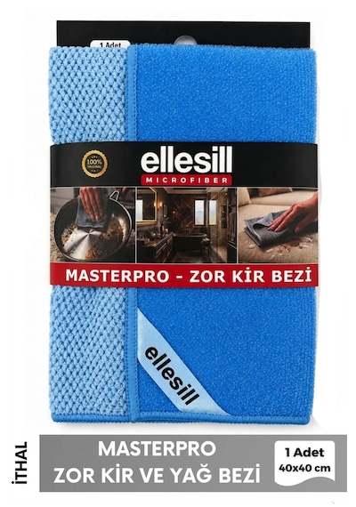 Ellesill Masterpro Mor Zor Kir Bezi 40x40 Cm 1 Adet - Zorlu Kir, Yağ, Kireç Ve Kurumuş Lekeler İçin Temizlik Mavi