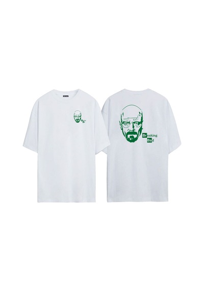 Thewert Unisex Walter Breaking Bad Jesse Pinkman Ön Arka Baskılı Beyaz Oversize T-shirt