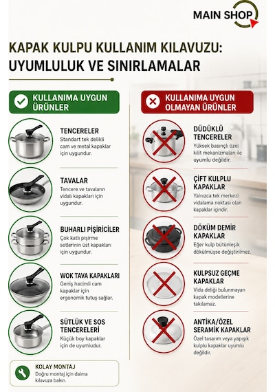 Mainshop 4 Adet Isıya Dayanıklı Tencere & Tava Kapak Tutucu - Yedek Kapak Kulpu M-1056