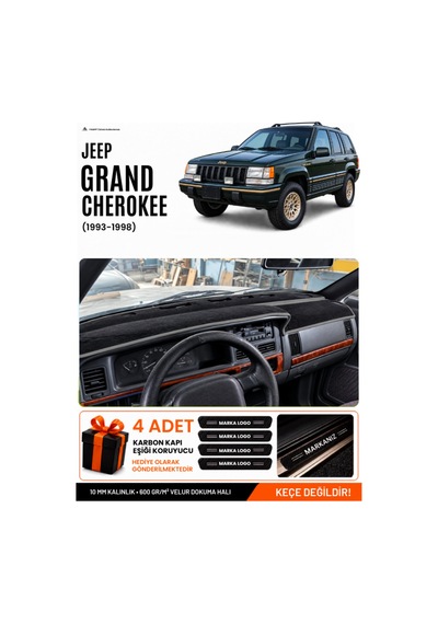 Jeep Grand Cherokee 1993-1998 Uyumlu Torpido Örtüsü, Torpido Kılıfı - Siyah-gri - Ebz-trp-0222