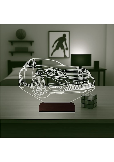 Luvivia Araba Mercedes Tasarım Kişiye Özel 3d Lamba - Masa Gece Lambası Şeffaf