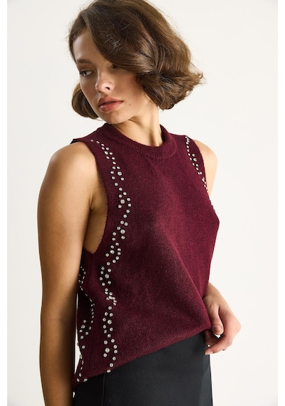 Shade Kadın Taş İşlemeli Triko Bluz Ta251003 60284094 - Bordo