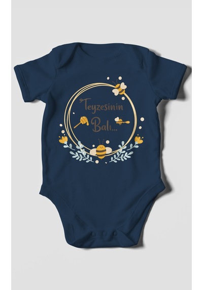 Morivokids Teyzesinin Balı Kısa Kollu Bebek Body %100 Pamuk Zbn93-kk Lacivert