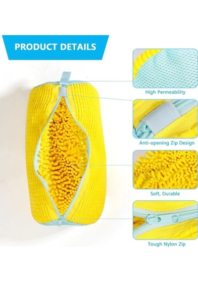 Lumaworld Yellow Çamaşır Makinesi Ayakkabı Yıkama Torbası Polyester Dikişli Fermuarlı Koruma Sarı