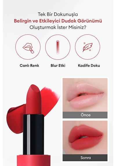 Missha Dare Rouge Velvet Yoğun Pigmentli Blur Etkili Nemli Kadife Bitişli Ruj 32 Scarlet Code