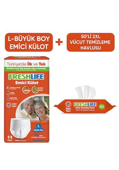 Freshlife Large Külot Bez 30'lu+2xl Vücut Temizleme Havlu 50'li