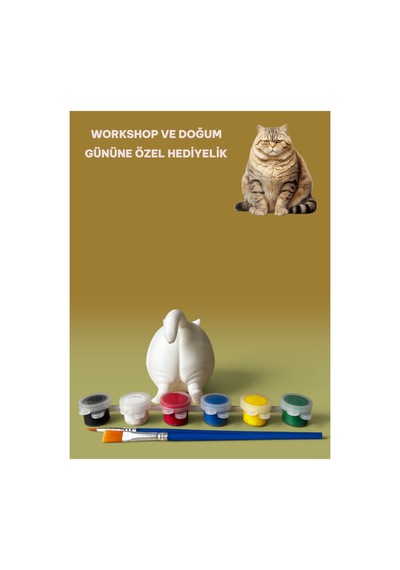 3d Tombul Kedi Figür Boyama Seti - Kendin Boya Hobi Ve Etkinlik Seti - Akrilik Boya + 2 Fırça