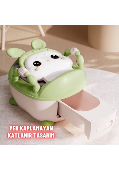 Çocuk Lazımlık Tuvalet Eğitici Taşınabilir Portatif Bebek Tuvaleti Kaymaz Hijyenik Yeşil Yeşil