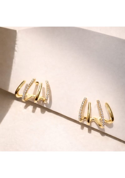 Gold Detaylı Zirkon Taşlı Ear Cuff Çok Renkli
