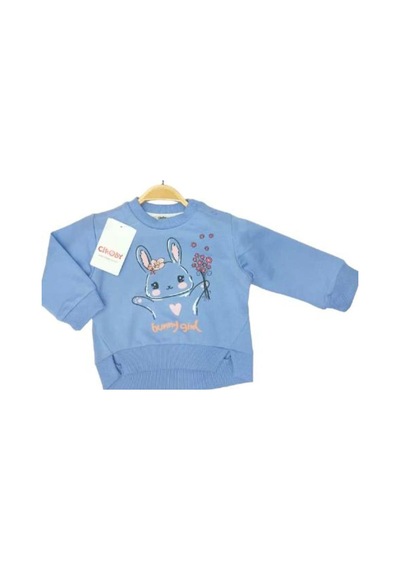 Çikoby Kız Çocuk Yüzde Yüz Pamuklu Tavşan Baskılı Sweatshirt-13569 Lila