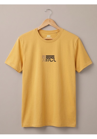Maccali Erkek Sarı Monogram Baskılı Bisiklet Yaka Bol Kesim Tişört