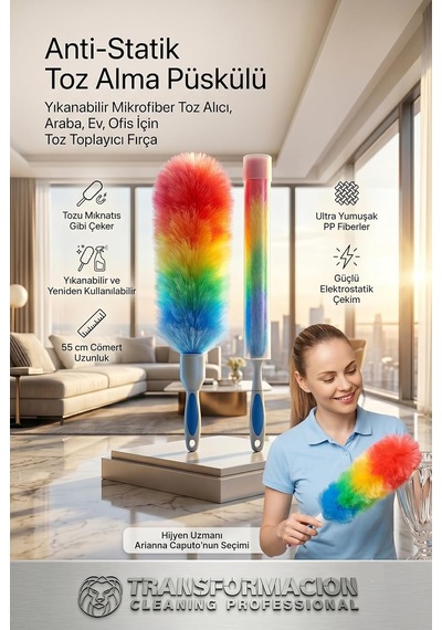 Transformacion Anti-statik Toz Alma Püskülü / Yıkanabilir Gökkuşağı Mikrofiber Toz Alıcı, Araba, Ev, Ofis İç Genel