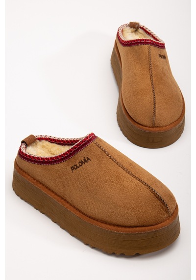 Polomia Comfort Winnipeg Kadın Winter Tazz İçi Suni Kürk Süet Poliüretan Taban Basic Günlük Bot Kışlık Terlik Camel