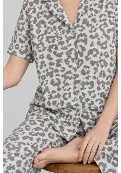 Kadın Kısa Kollu Rahat Gri Pijama Takımı 4731