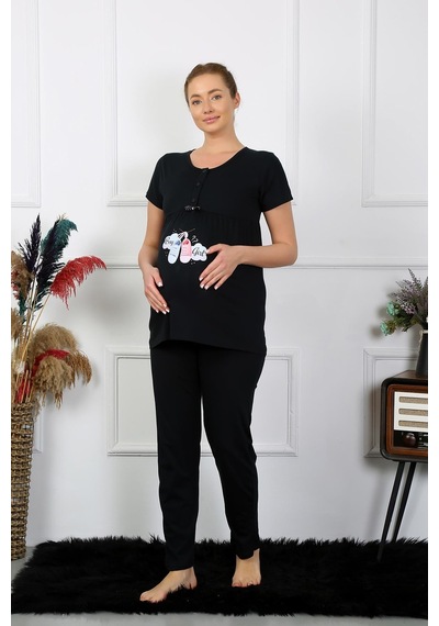 Akbeniz Kadın Kısa Kol Hamile Lohusa Pijama Takımı Siyah 45210-siyah