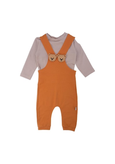 Bebelop Erkek Bebek Ayıcık Kafalı Tulum T-shirt Salopet 2'li Takım 001
