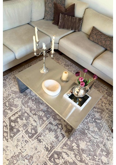 Bej Vintage Salon Halısı Yıkanabilir Kaydırmaz Taban Halı Yolluk Mutfak Koridor Halısıvelora 3044