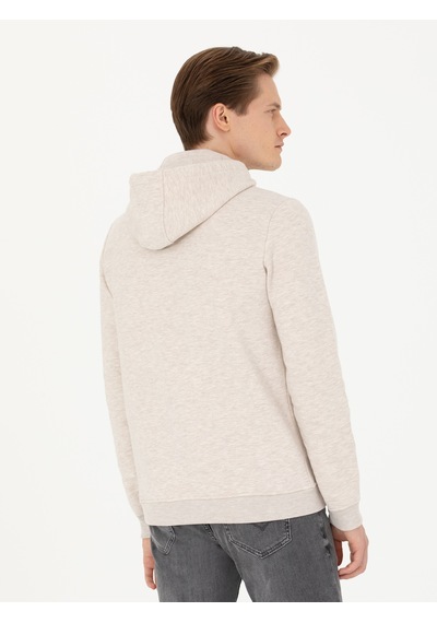 Bej Melanj Regular Fit Pamuk Karışımlı Kapüşonlu Sweatshirt