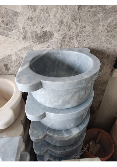 Gri Köşe Düz Mermer Kurna